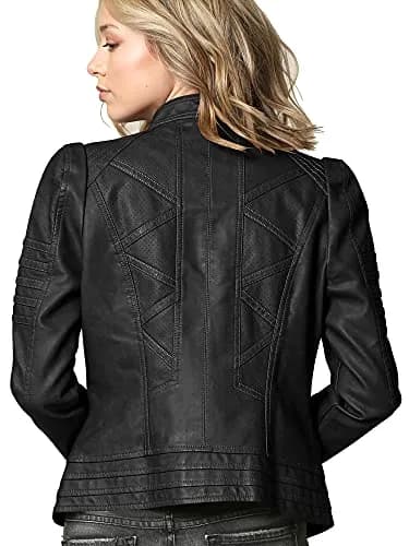 Made By Johnny WJC746 Womens Vegan Leather Motorcycle Jacket S Black | Fitted, Lightweight, Faux Leather thumbnail 2