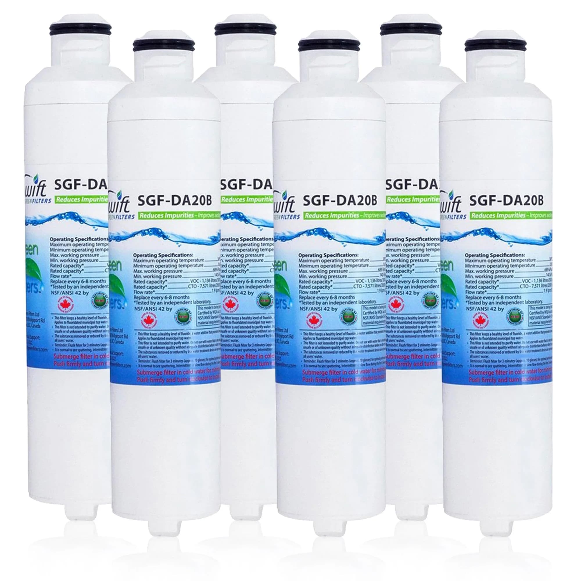 Swift Green Filters SGF-DA20B Refrigerator Water Filter 6 Pack | NSF Certified Coconut Carbon Filtration - main product image