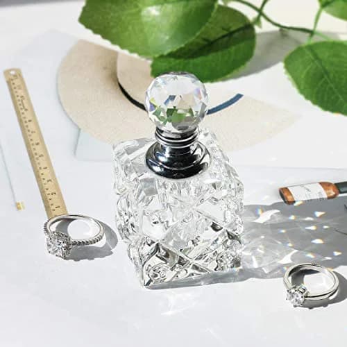 H&D HYALINE & DORA Clear Cubic Carved Crystal Refillable Perfume Bottle Desk Decor | Refillable, Elegant & Unique (70-120 chars) thumbnail 5