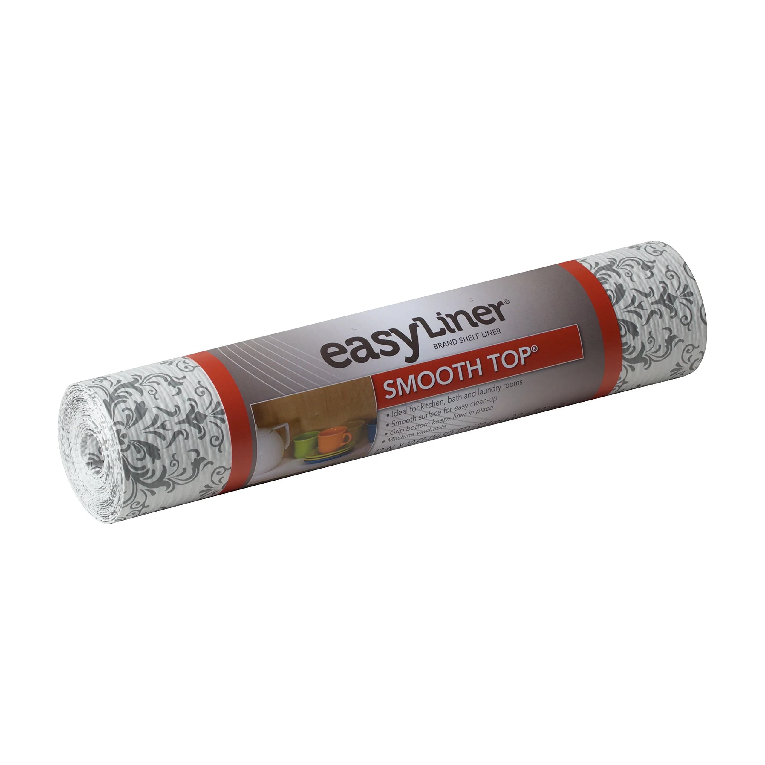 Duck Smooth Top EasyLiner, 12-inch x 10 Feet, Grey Damask | Non-Adhesive, Easy to Clean & Style (70-120 chars) — Grey Damask