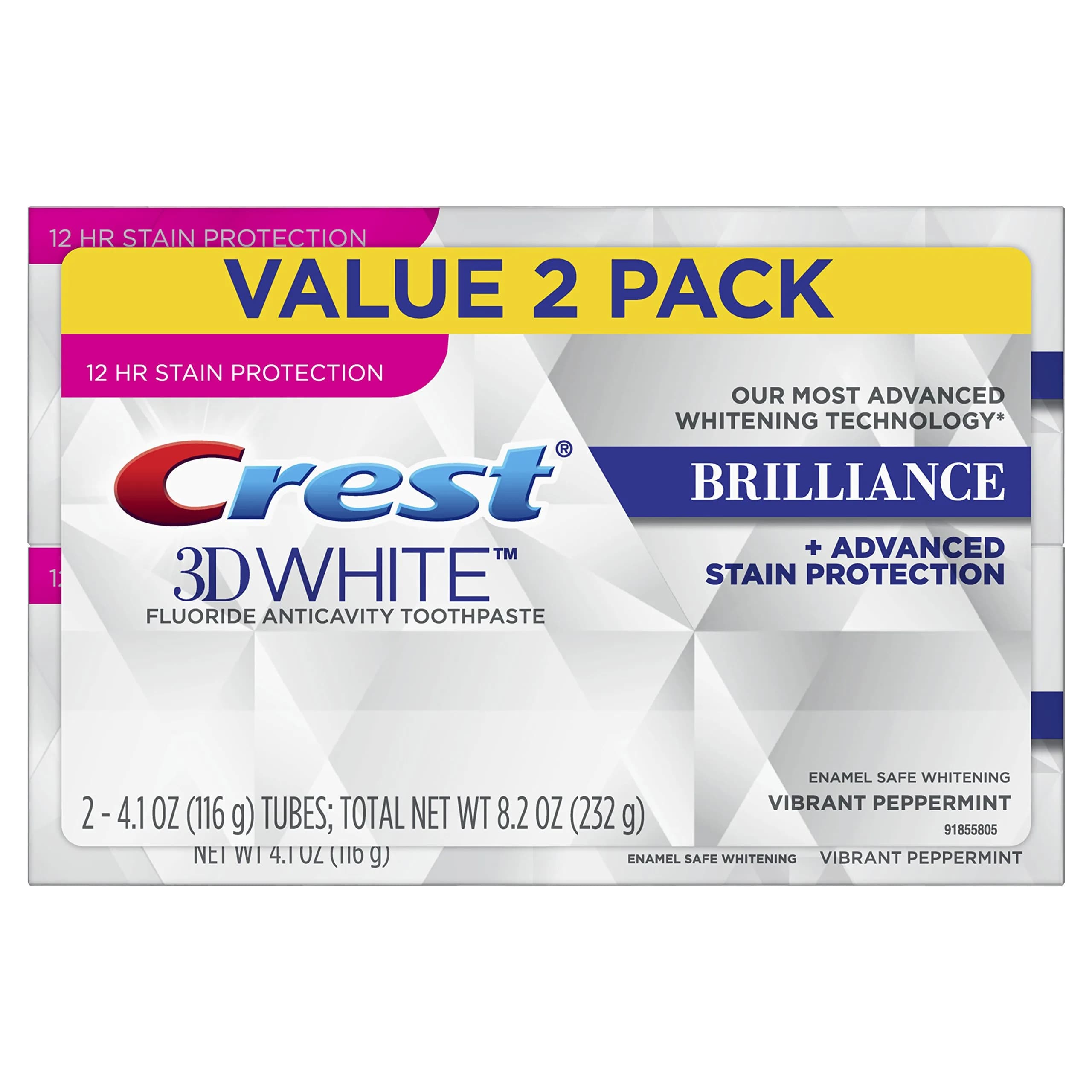 Crest 3D White Brilliance Vibrant Peppermint Toothpaste Twin Pack (2 Tubes) - Whitening & Stain Protection - main product image