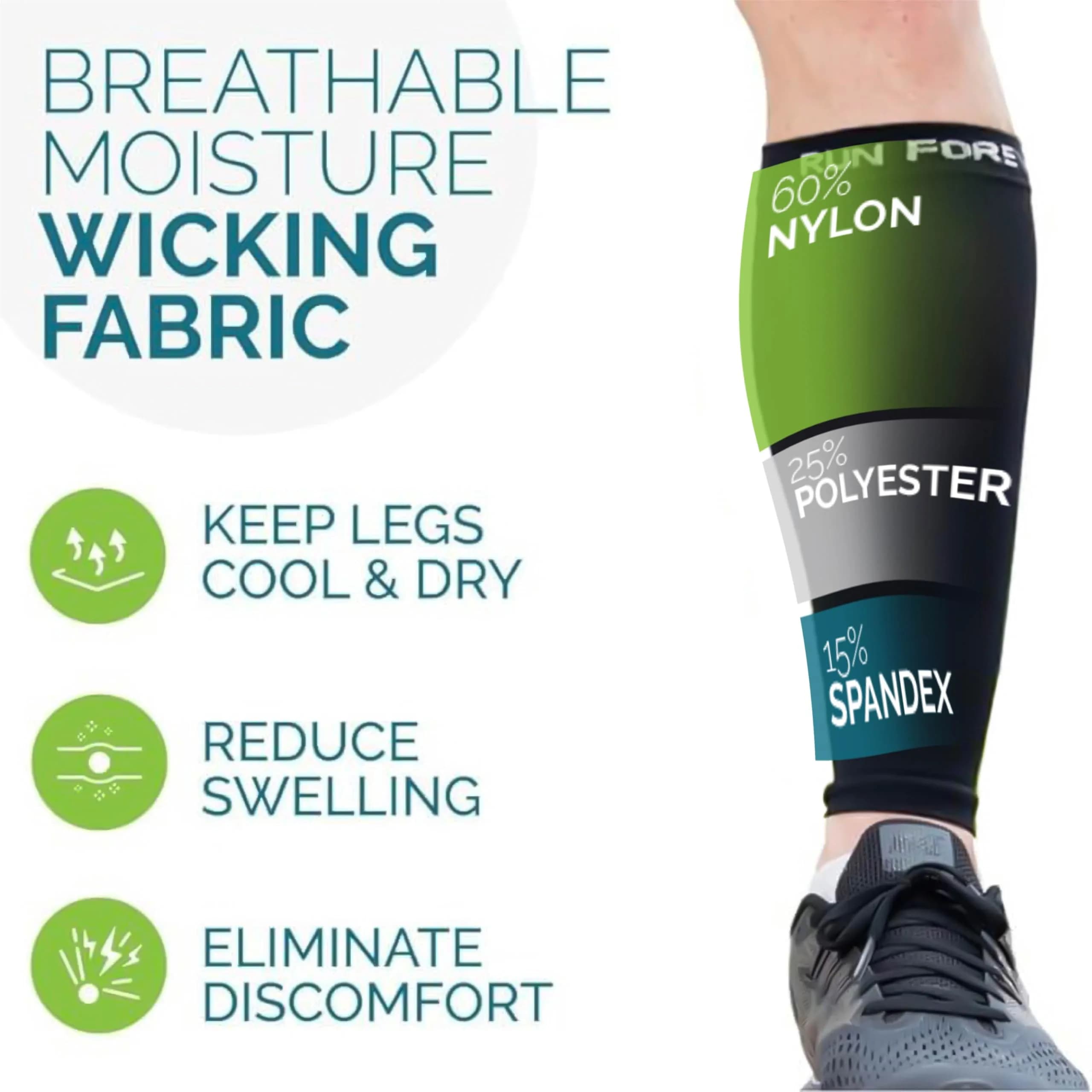 Run Forever Calf Compression Sleeve Black Medium | 20-30mmHg Graduated Compression for Shin Splints & Circulation - view 5