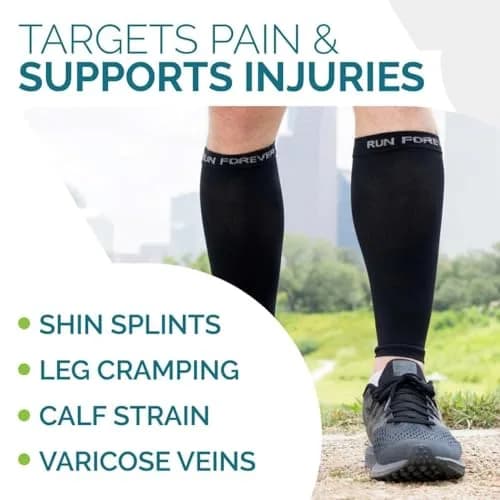 Run Forever Calf Compression Sleeve Black Medium | 20-30mmHg Graduated Compression for Shin Splints & Circulation thumbnail 6