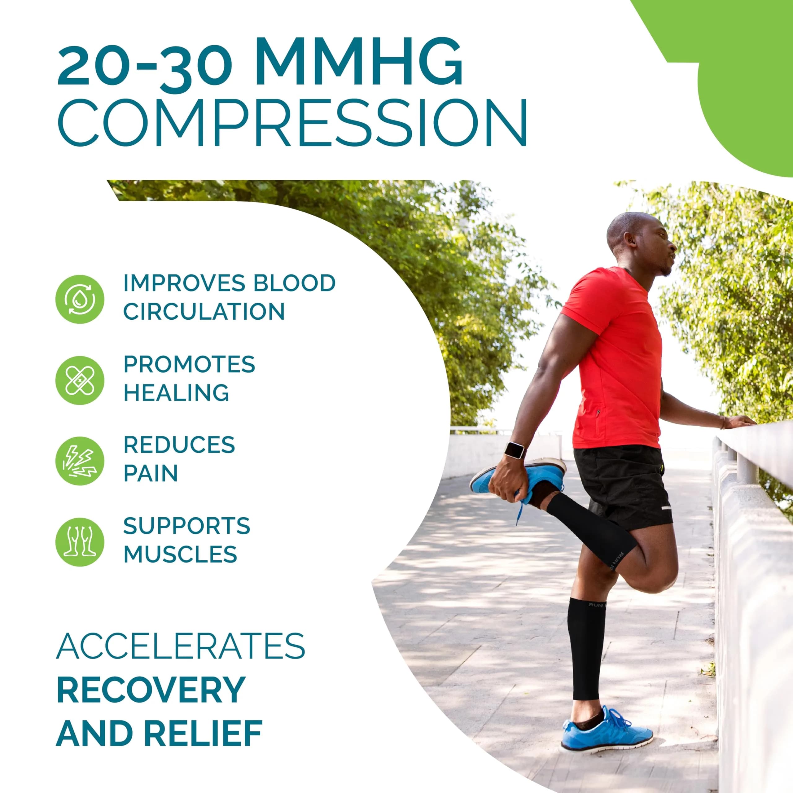 Run Forever Calf Compression Sleeve Black Medium | 20-30mmHg Graduated Compression for Shin Splints & Circulation - view 4