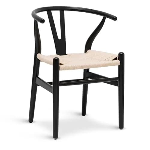 POLY & BARK Weave Dining Chair – Mid-Century Modern Wishbone Chair with Arms, Solid Wood Frame, Indoor Use – Black – Single thumbnail 1