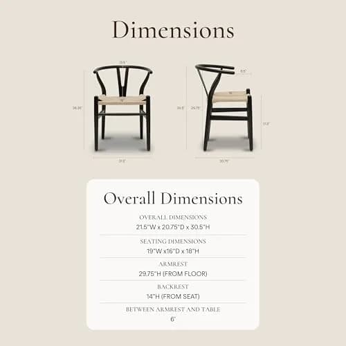 POLY & BARK Weave Dining Chair – Mid-Century Modern Wishbone Chair with Arms, Solid Wood Frame, Indoor Use – Black – Single thumbnail 5