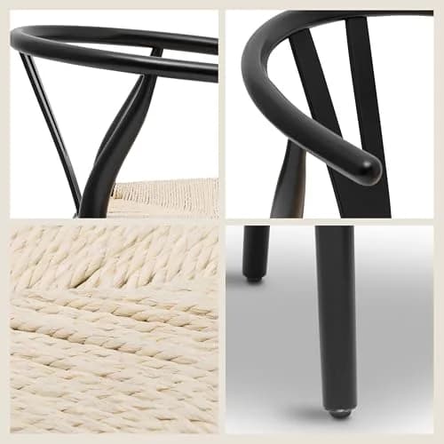 POLY & BARK Weave Dining Chair – Mid-Century Modern Wishbone Chair with Arms, Solid Wood Frame, Indoor Use – Black – Single thumbnail 6