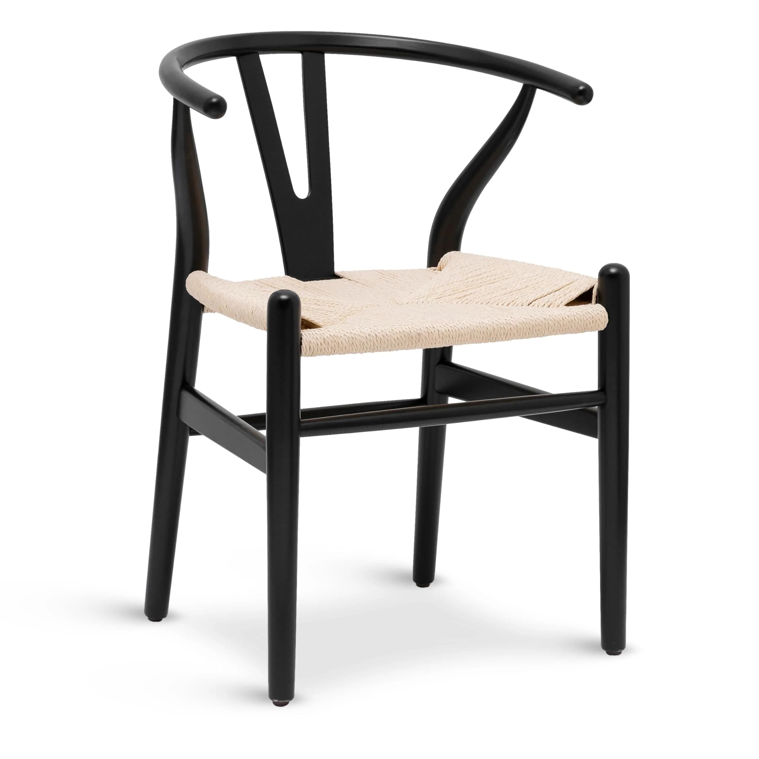 POLY & BARK Weave Dining Chair – Mid-Century Modern Wishbone Chair with Arms, Solid Wood Frame, Indoor Use – Black – Single