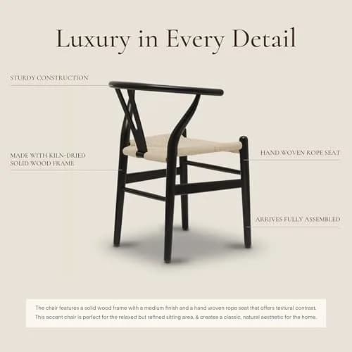POLY & BARK Weave Dining Chair – Mid-Century Modern Wishbone Chair with Arms, Solid Wood Frame, Indoor Use – Black – Single thumbnail 3