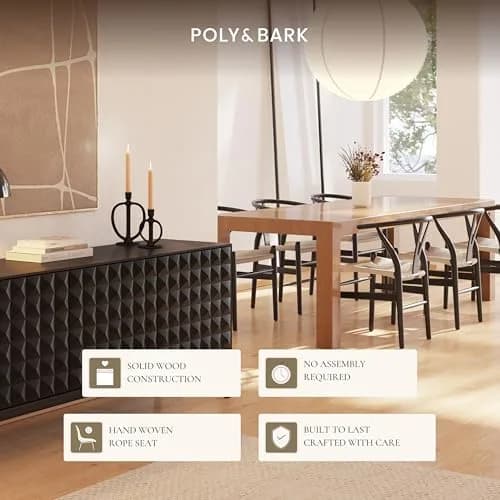 POLY & BARK Weave Dining Chair – Mid-Century Modern Wishbone Chair with Arms, Solid Wood Frame, Indoor Use – Black – Single thumbnail 4