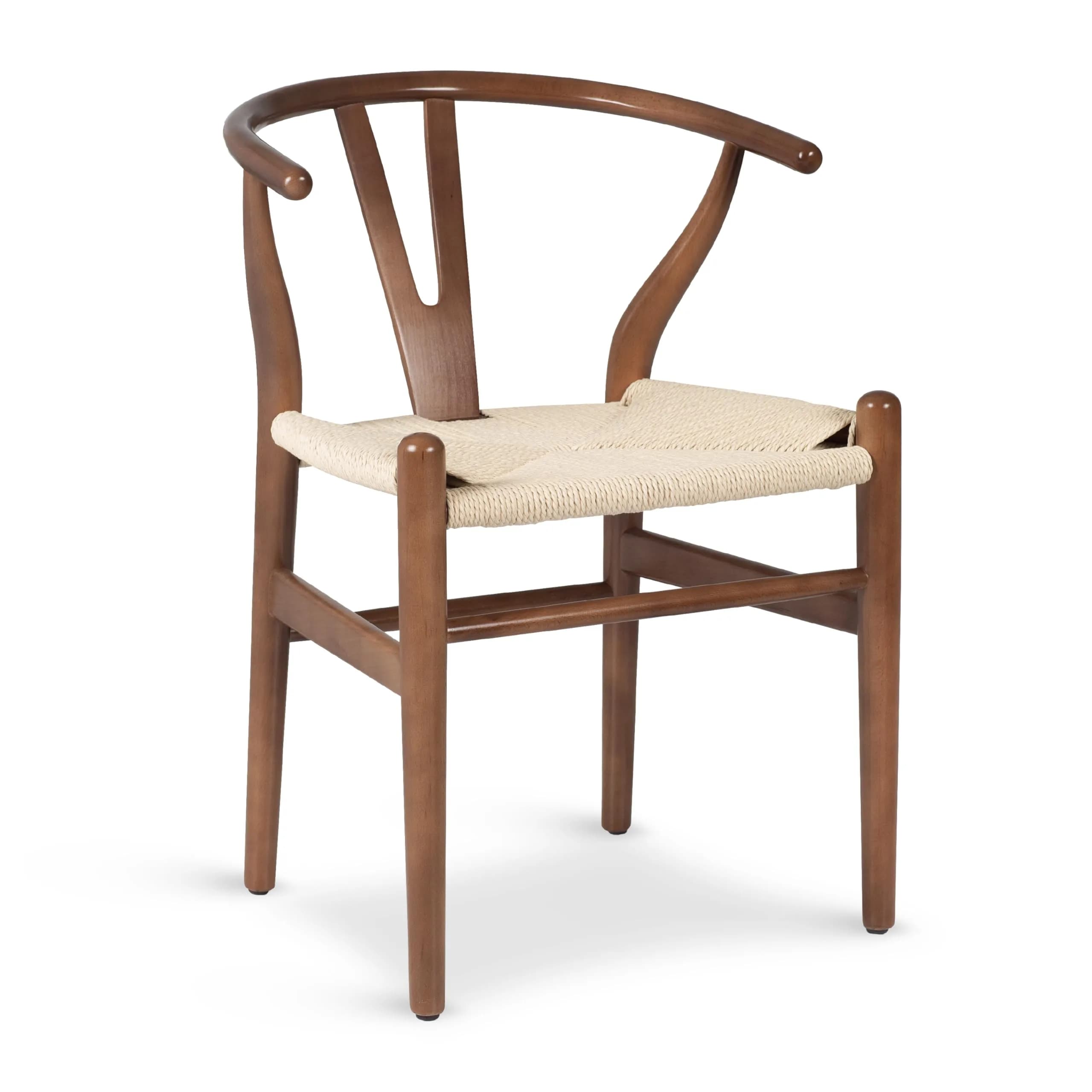 POLY & BARK Weave Dining Chair – Mid-Century Modern Wishbone Chair with Arms, Solid Wood Frame, Walnut, Single