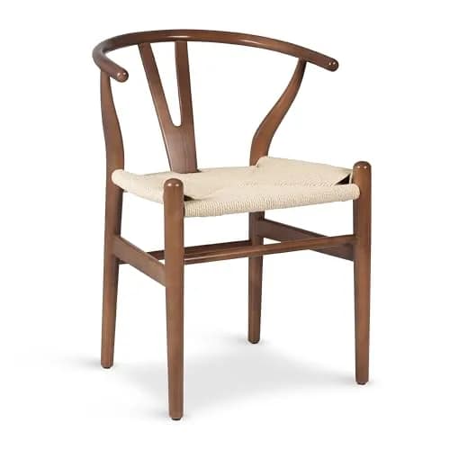 POLY & BARK Weave Dining Chair – Mid-Century Modern Wishbone Chair with Arms, Solid Wood Frame, Walnut, Single thumbnail 1