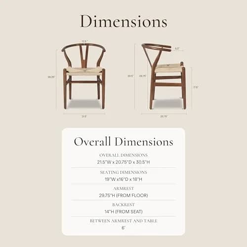 POLY & BARK Weave Dining Chair – Mid-Century Modern Wishbone Chair with Arms, Solid Wood Frame, Walnut, Single thumbnail 5