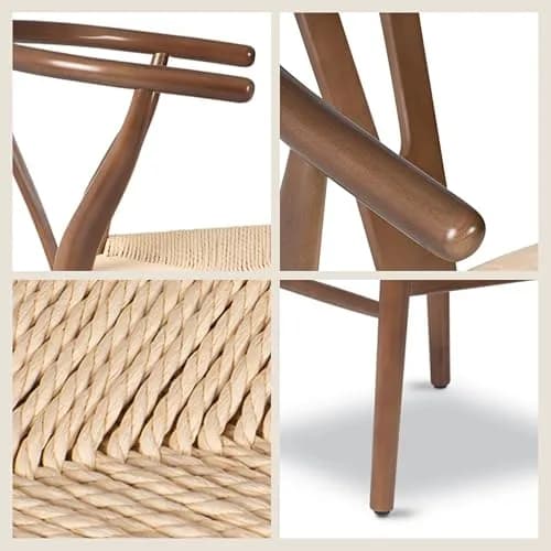 POLY & BARK Weave Dining Chair – Mid-Century Modern Wishbone Chair with Arms, Solid Wood Frame, Walnut, Single thumbnail 6