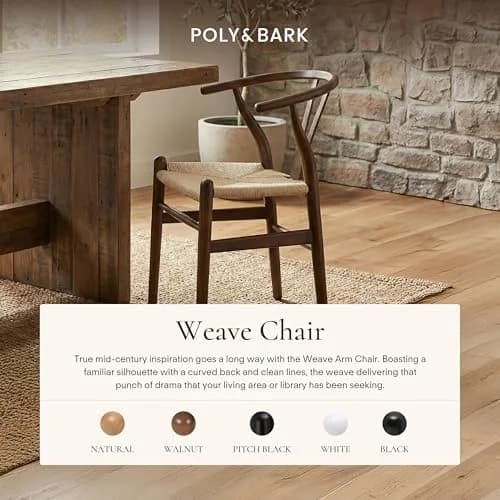 POLY & BARK Weave Dining Chair – Mid-Century Modern Wishbone Chair with Arms, Solid Wood Frame, Walnut, Single thumbnail 2