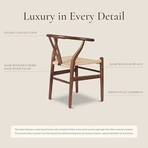 POLY & BARK Weave Dining Chair – Mid-Century Modern Wishbone Chair with Arms, Solid Wood Frame, Walnut, Single thumbnail 3
