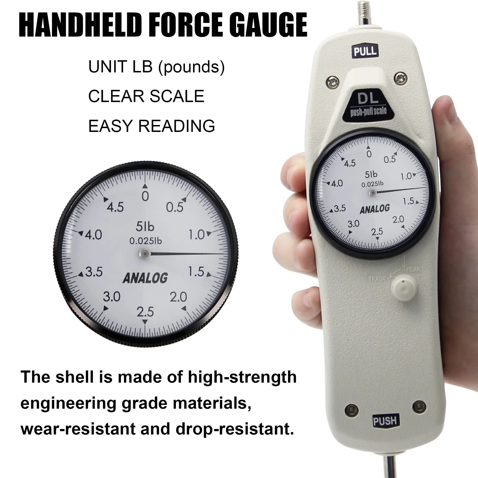 BAOSHISHAN DL 5lb Push Pull Force Gauge Meter with Calibration Certificate & Carrying Case | 0.025lb Resolution - view 3