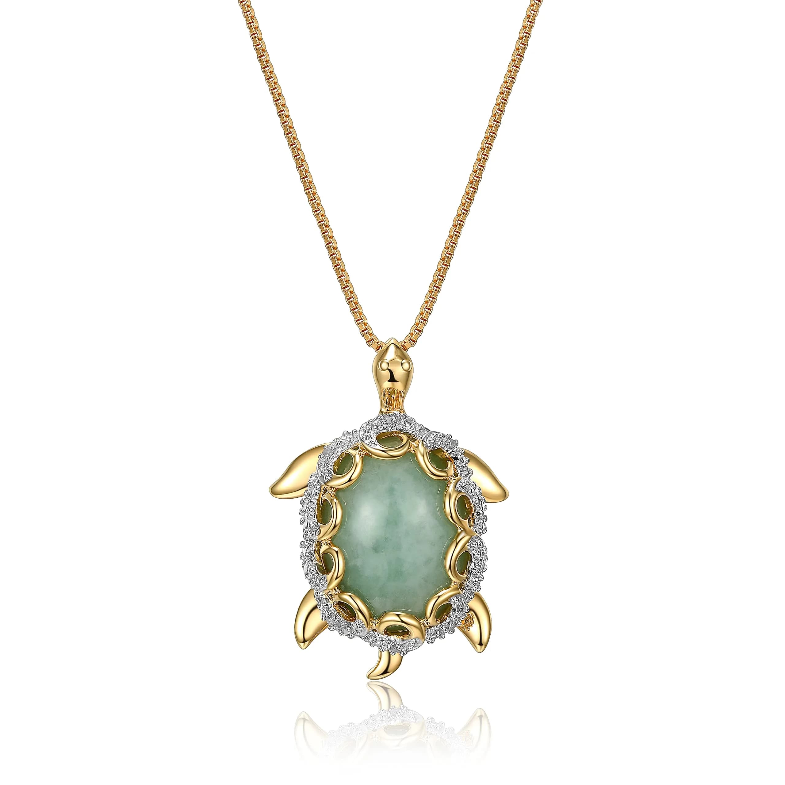 MORGAN & PAIGE Silver 18k Yellow Gold Plated Jade Sea Turtle Necklace 18in | Symbol of Longevity & Protection