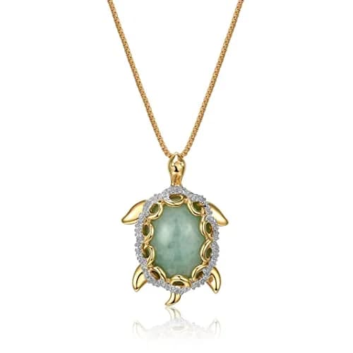MORGAN & PAIGE Silver 18k Yellow Gold Plated Jade Sea Turtle Necklace 18in | Symbol of Longevity & Protection thumbnail 1