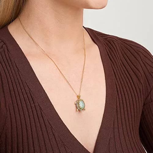MORGAN & PAIGE Silver 18k Yellow Gold Plated Jade Sea Turtle Necklace 18in | Symbol of Longevity & Protection thumbnail 2