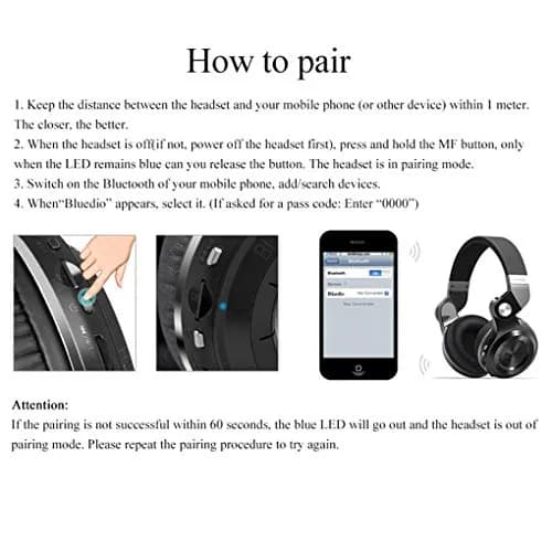 Bluedio T2 Plus Turbine Wireless Bluetooth Headphones with Mic and FM Radio | Foldable, 57mm Speaker, 40H Playtime thumbnail 5