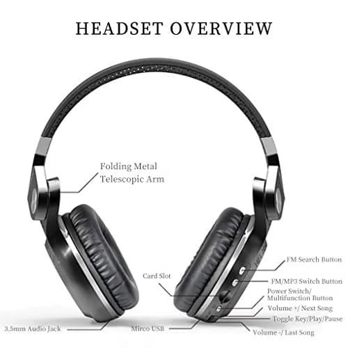 Bluedio T2 Plus Turbine Wireless Bluetooth Headphones with Mic and FM Radio | Foldable, 57mm Speaker, 40H Playtime thumbnail 3