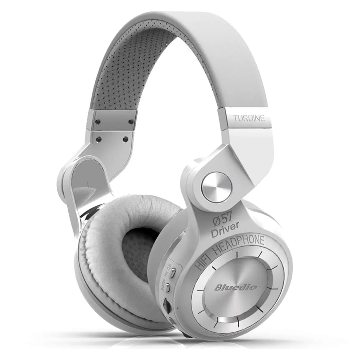Bluedio T2 Plus Turbine Wireless Bluetooth Headphones with Mic/Micro SD Card Slot/FM Radio (White) | Over Ear, Foldable, 40hrs BT - main product image