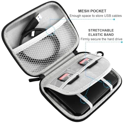 Lacdo Hard Drive Case for Seagate Portable External Hard Drive, Black | Water-Resistant Shockproof Storage Bag thumbnail 2