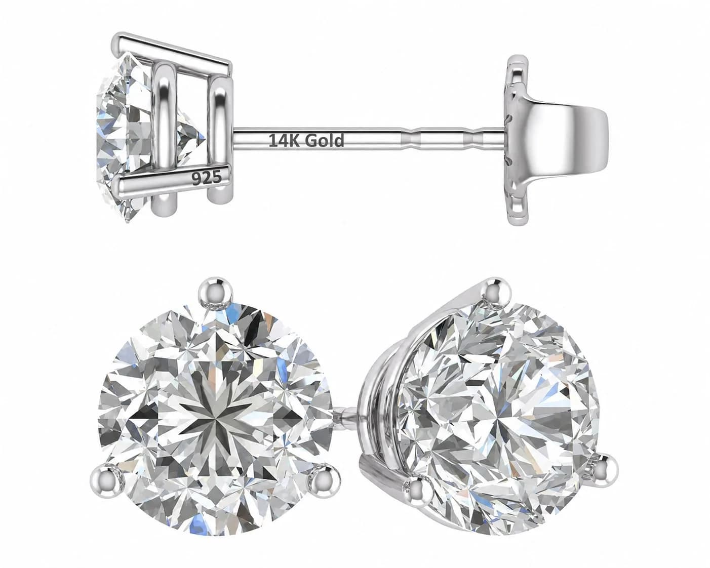 Central Diamond Center 14K Gold Post Martini Stud Earrings 8.00mm 4.00cttw | Hypoallergenic Diamond Look — 3.0 Carat Total Weight