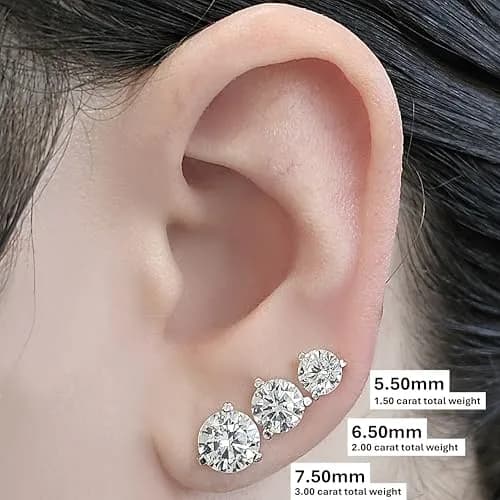 Central Diamond Center 14K Gold Post Martini Stud Earrings 7.50mm | Platinum Plated & 3.00cttw thumbnail 3