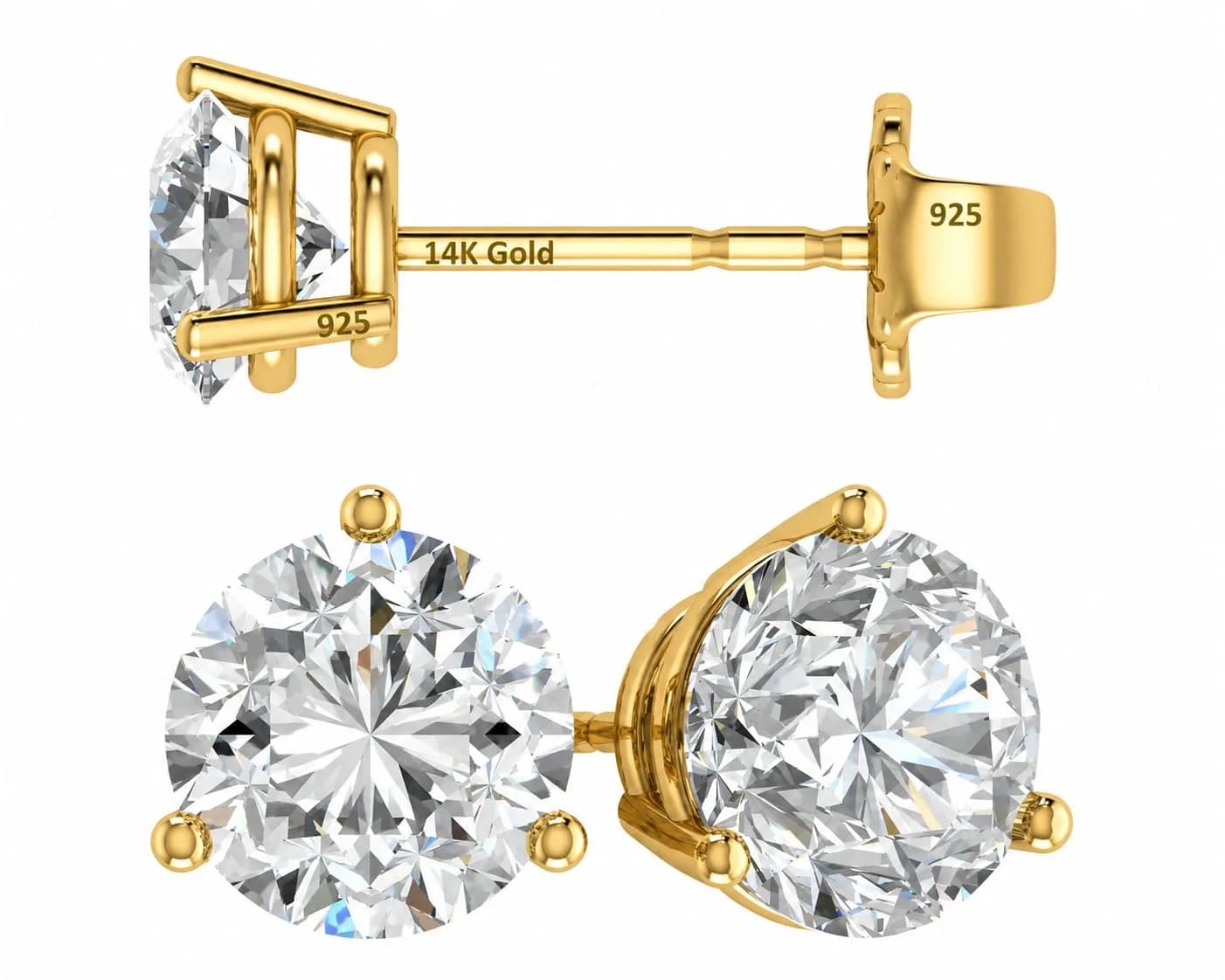 Central Diamond Center 14K Gold Post Martini Stud Earrings 5.50mm 1.50cttw | Hypoallergenic Diamond Look