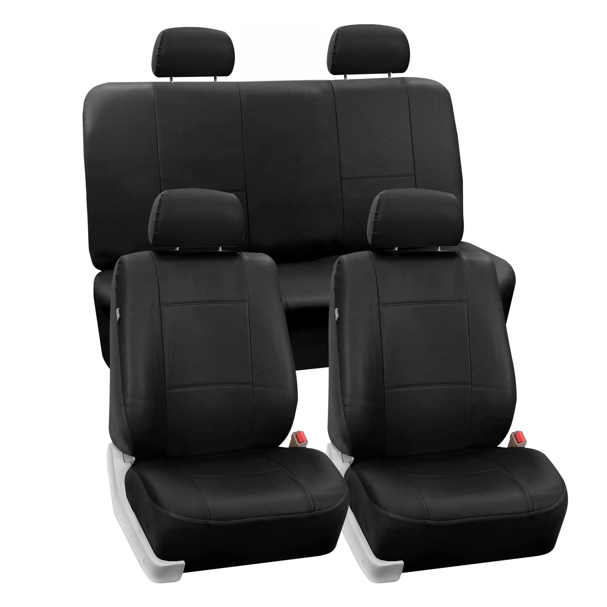 FH Group Front Set Faux Leather Car Seat Cover for Low Back Seat with Removable Headrest | Universal Fit, Easy to Clean, Gray — Black