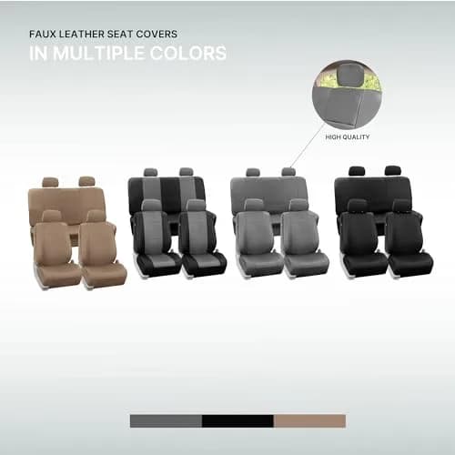 FH Group Full Set Faux Leather Car Seat Covers - Universal Fit, Low Back, Easy to Clean, Black | Protect & Enhance Interior thumbnail 7