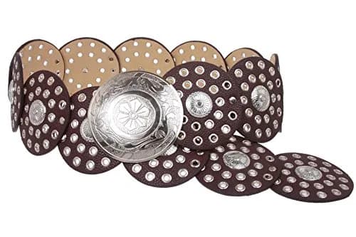 Beltiscool Women's Boho Disc Concho Leather Belt 3.5" Wide Brown | Stylish Cowgirl Accessory thumbnail 1