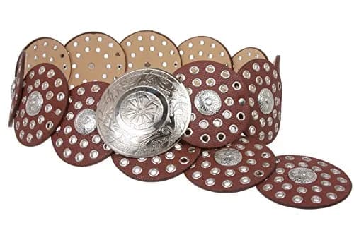 Beltiscool Women's 3 1/2" (90 mm) Wide Boho Disc Concho Leather Belt, Tan | Stylish Cowgirl Accessory thumbnail 1