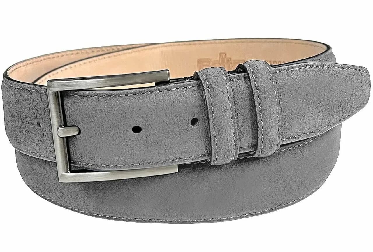 Belts.com Men's Suede Belt 34 | Genuine Leather Casual Dress Accessory — A1-gray