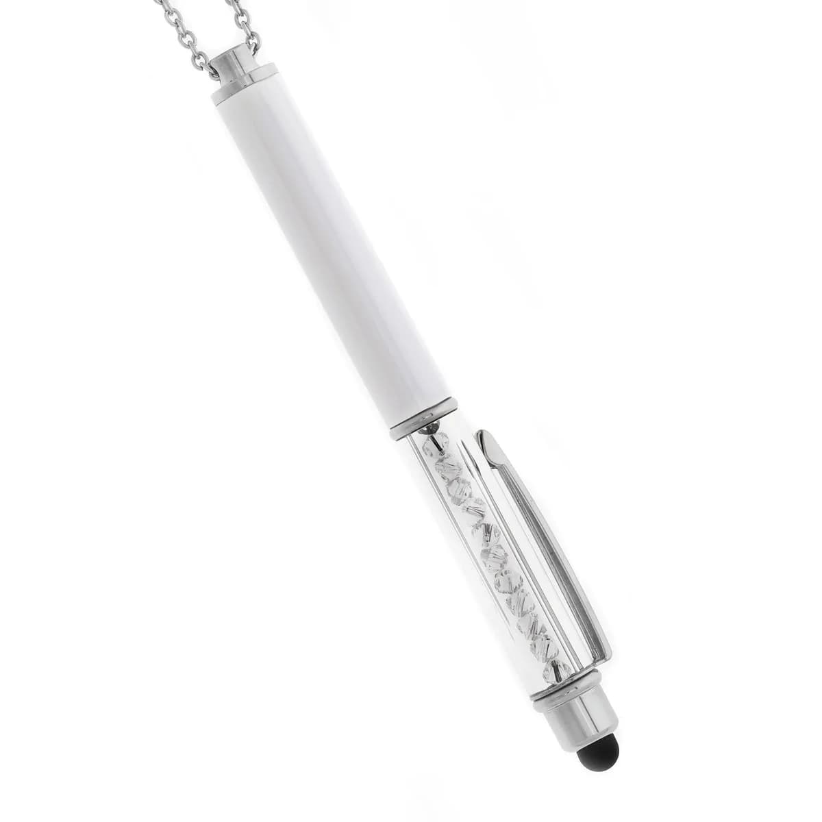 Baron-Jewelry Necklace Stylus Pen with Crystals | Pearl-White 30" Chain, Rubber Tip for Devices