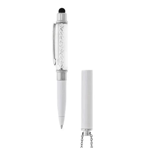 Baron-Jewelry Necklace Stylus Pen with Crystals | Pearl-White 30" Chain, Rubber Tip for Devices thumbnail 2
