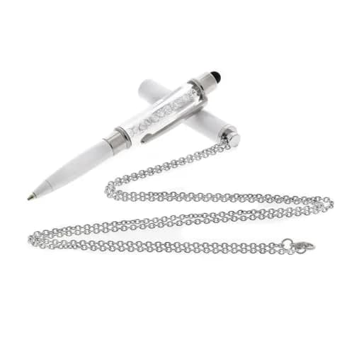 Baron-Jewelry Necklace Stylus Pen with Crystals | Pearl-White 30" Chain, Rubber Tip for Devices thumbnail 3