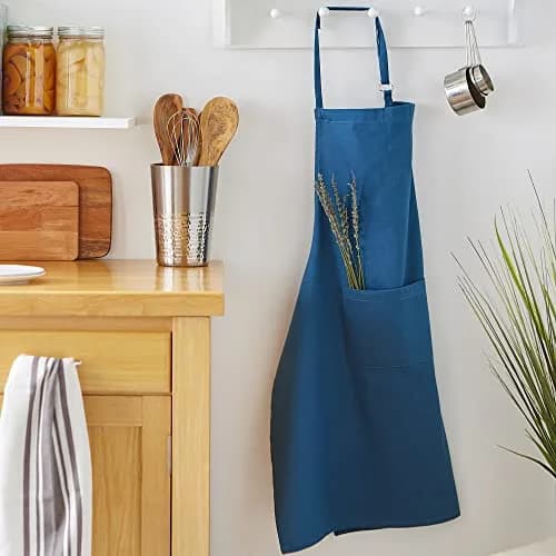 DII Blue Chef Apron | Unisex Cotton Kitchen Apron with Large Pocket thumbnail 5