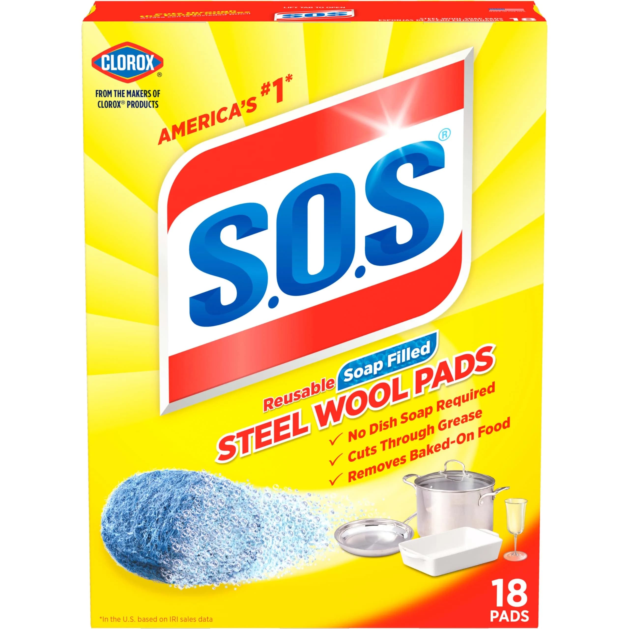 S.O.S. Steel Wool Soap Pads, 18 Count | Tough Messes & Rust Removal — Yellow