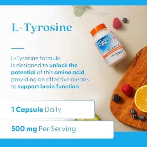 Doctor's Best L-Tyrosine 500mg Capsules | Brain Support for Adults, Amino Acid Precursor for Thyroxine Production thumbnail 2
