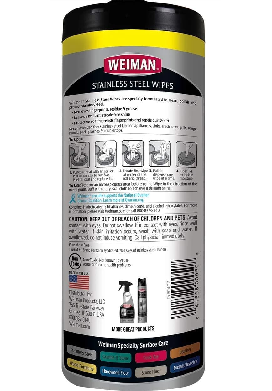 Weiman Stainless Steel Cleaning Wipes 60 Count (Pack of 2) | Removes Fingerprints & Grease - view 2