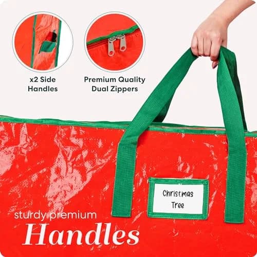Handy Laundry Red Christmas Tree Storage Bag | Stores 7.5 Foot Artificial Holiday Trees, Durable Waterproof Material, Zippered Bag, Carry Handles thumbnail 5