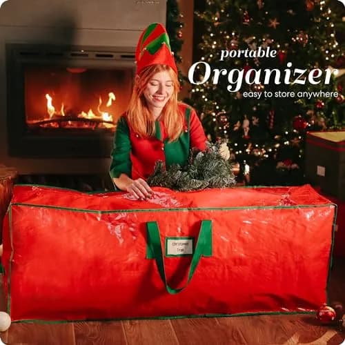 Handy Laundry Red Christmas Tree Storage Bag | Stores 7.5 Foot Artificial Holiday Trees, Durable Waterproof Material, Zippered Bag, Carry Handles thumbnail 7