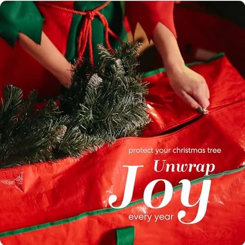 Handy Laundry Red Christmas Tree Storage Bag | Stores 7.5 Foot Artificial Holiday Trees, Durable Waterproof Material, Zippered Bag, Carry Handles thumbnail 2