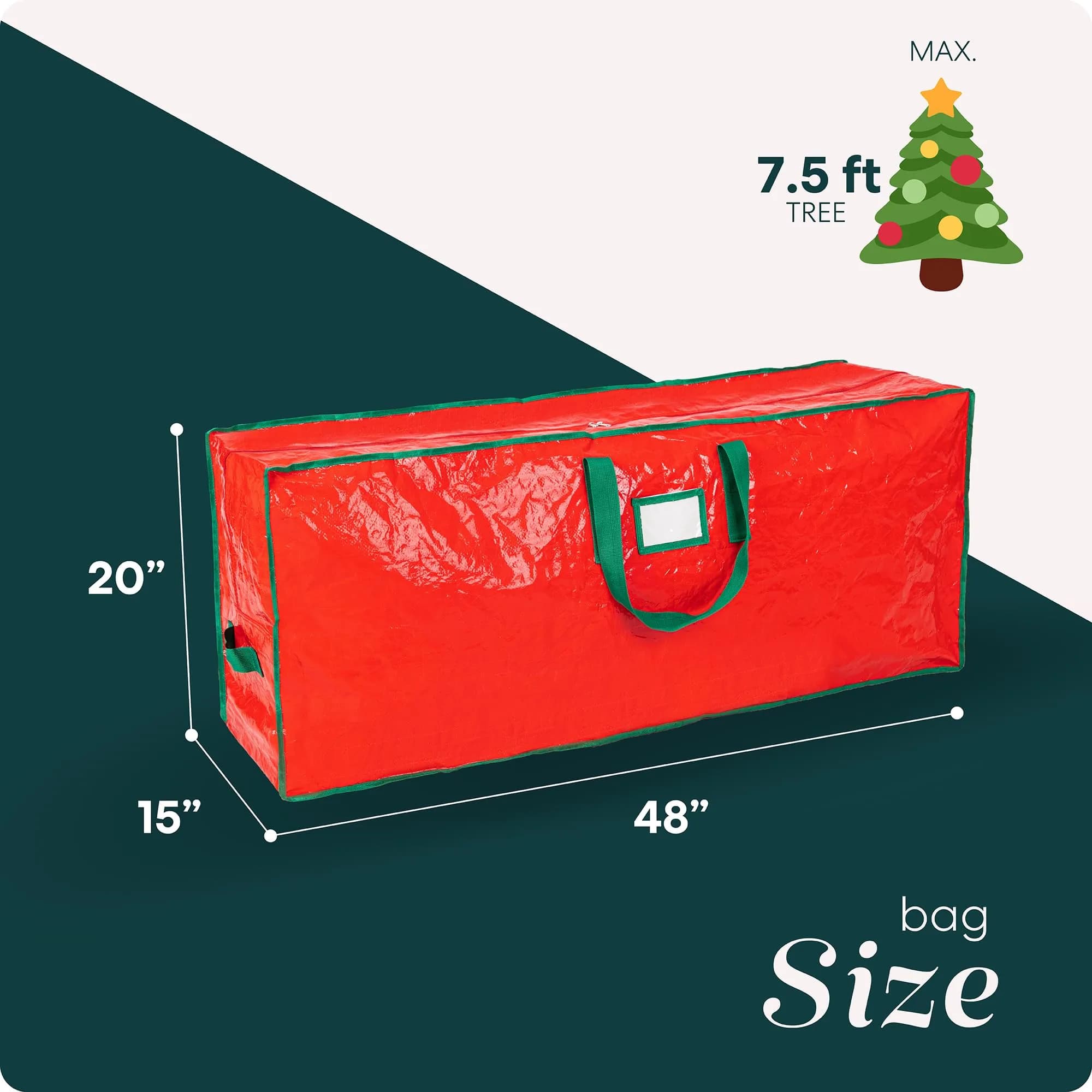 Handy Laundry Red Christmas Tree Storage Bag | Stores 7.5 Foot Artificial Holiday Trees, Durable Waterproof Material, Zippered Bag, Carry Handles - view 3