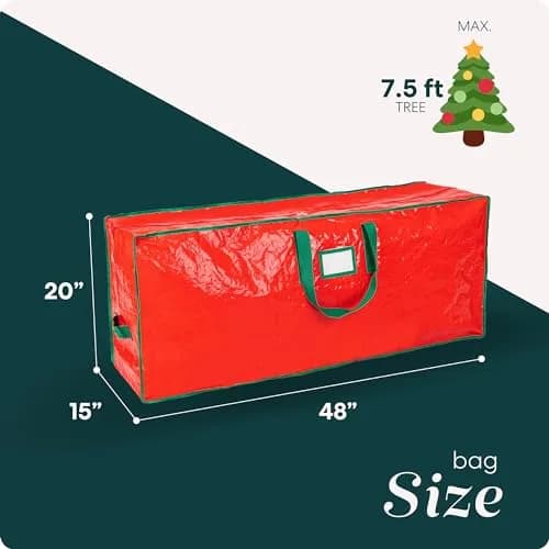 Handy Laundry Red Christmas Tree Storage Bag | Stores 7.5 Foot Artificial Holiday Trees, Durable Waterproof Material, Zippered Bag, Carry Handles thumbnail 3