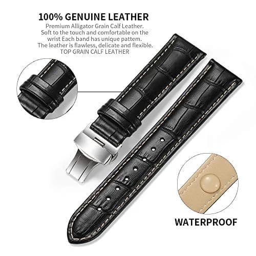 iStrap 22mm Leather Watch Band with Deployment Clasp | Classic Alligator Grain Calfskin Replacement Strap for Men & Women thumbnail 4