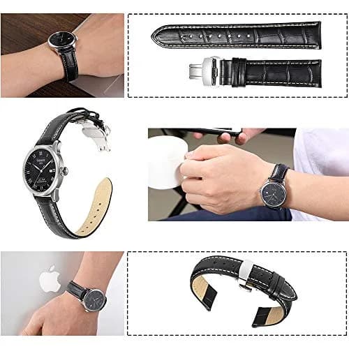 iStrap 22mm Leather Watch Band with Deployment Clasp | Classic Alligator Grain Calfskin Replacement Strap for Men & Women thumbnail 5